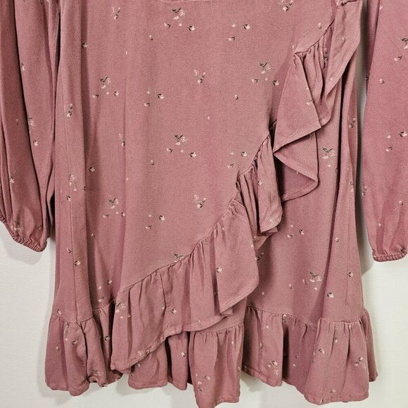 EUC AMERICAN EAGLE OUTFITTERS BLUSH PINK DITSY FLORAL RUFFLED SHORT DRESS SZ M - Picture 8 of 16